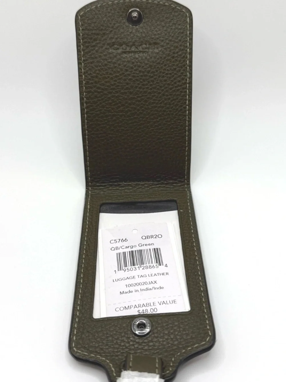 Coach C5766 Cargo Green Pebbled Leather Luggage Tag Travel ID Holder NWT